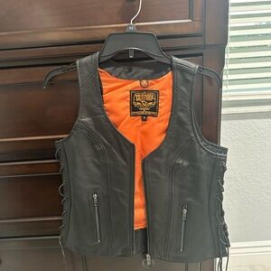 Black leather biker vest women